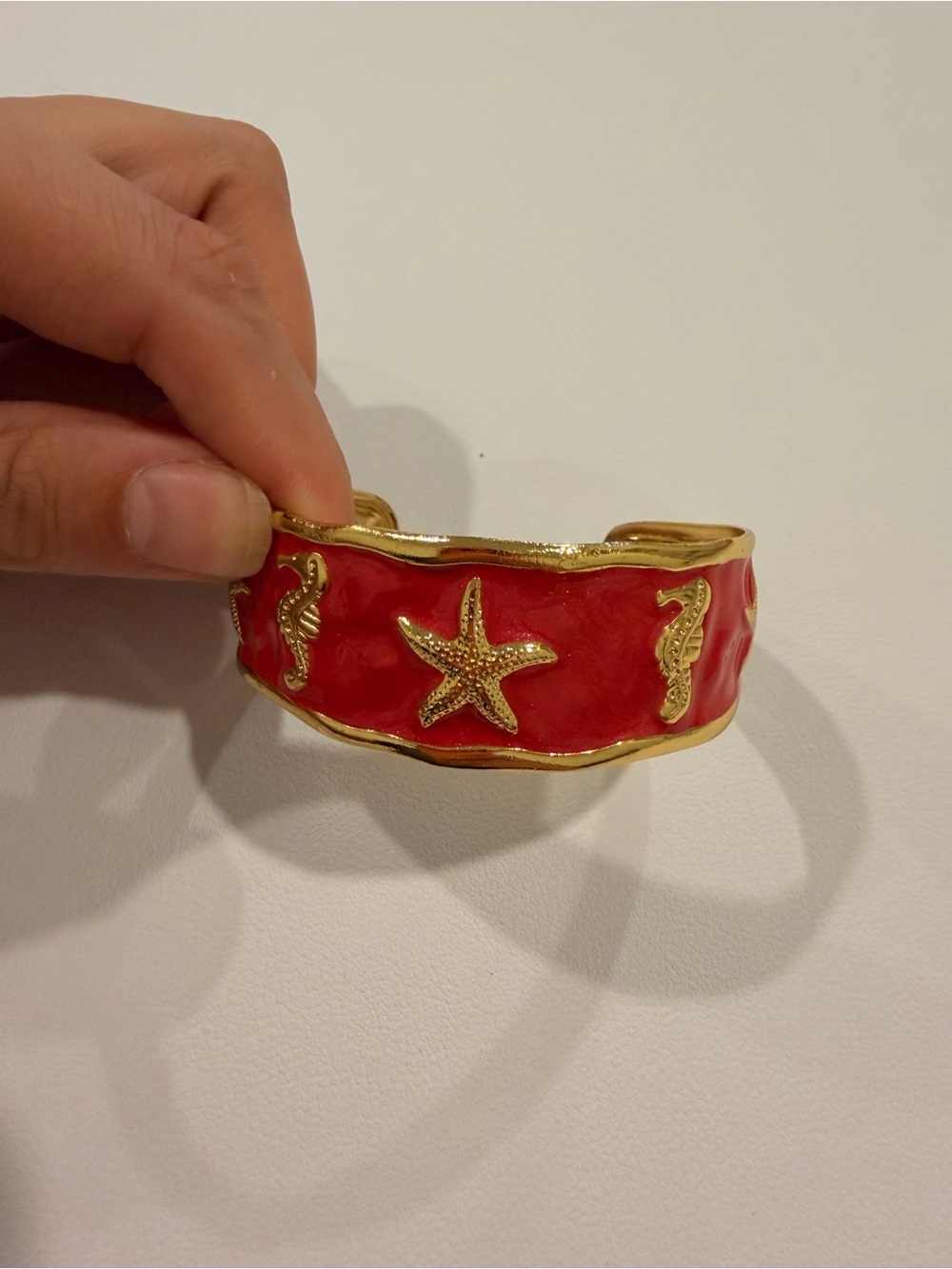 Gold-Tone Red Enamel Sea Life Cuff - Picture 3 of 10